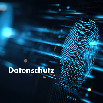 blau leuchtender Fingerabdruck mit Text Datenschutz